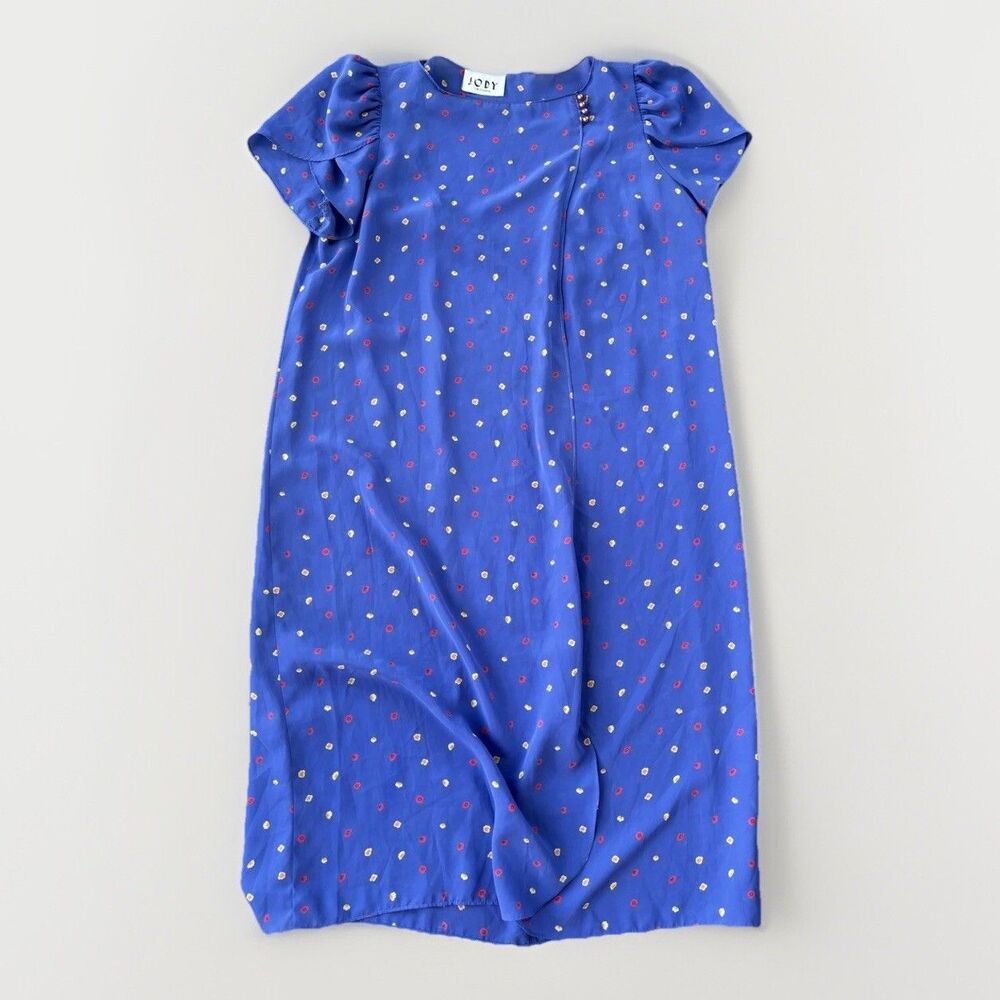 Vtg Jody California Purple Dress Size M Flutter Sleeve Dot Print